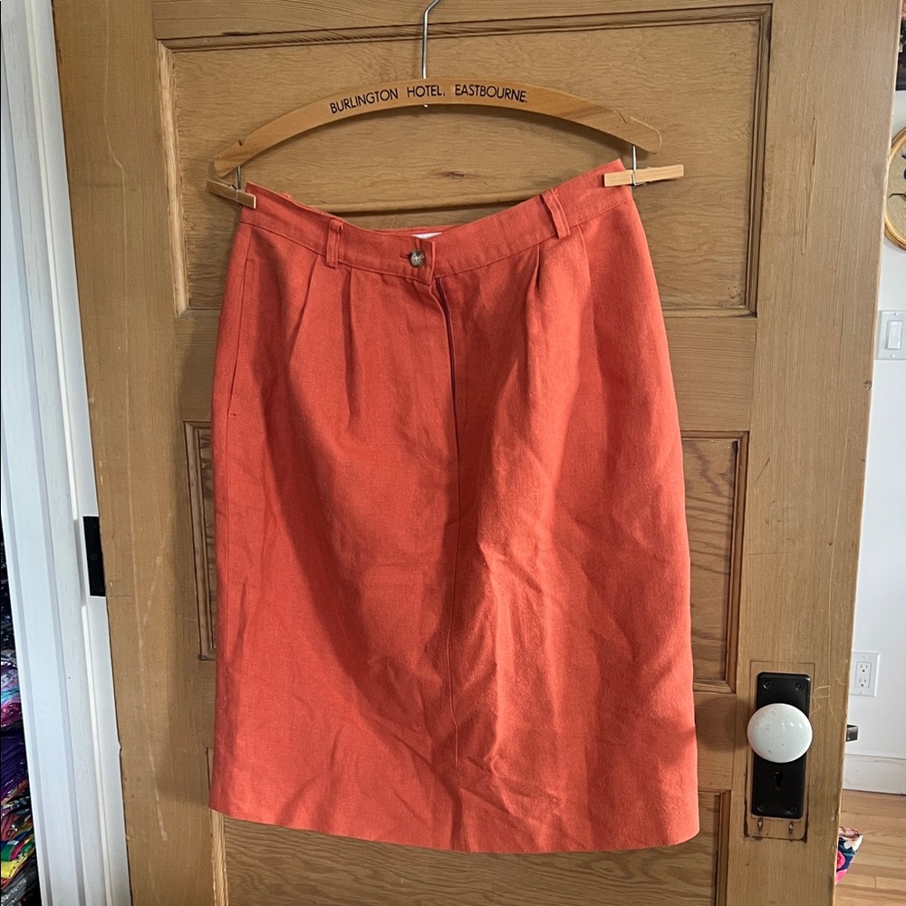 Lands' End Orange Linen Pencil Skirt